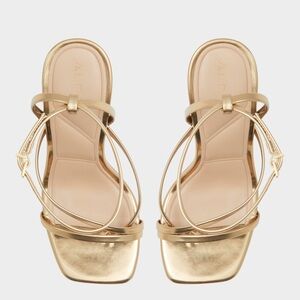 ALDO Metallic Gold Strappy Square-Toe Slide Heel Cushion Pillow Walk